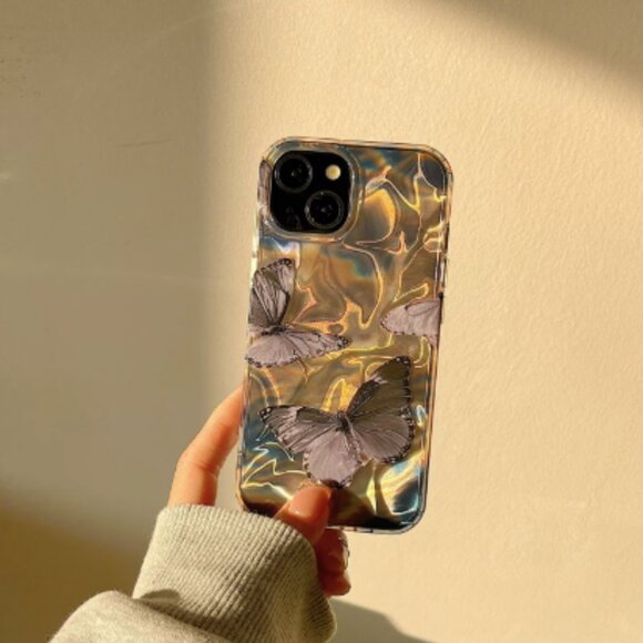 iPhone 14 Pro Max Butterfly Glitter Case – Gold Water Ripple Sparkle - Picture 3 of 8